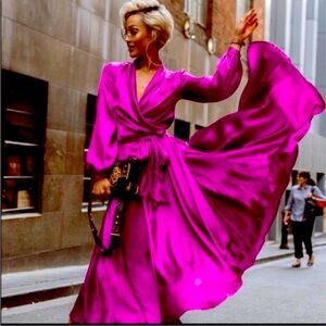 Nasty Gal purple satin wrap dress
